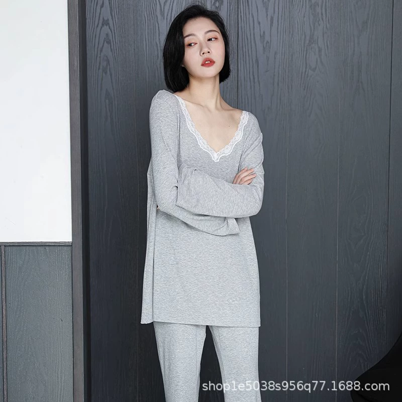 Women’s long‑sleeve pajama set, thin spring/autumn style, high‑quality, plus sizes M–2XL