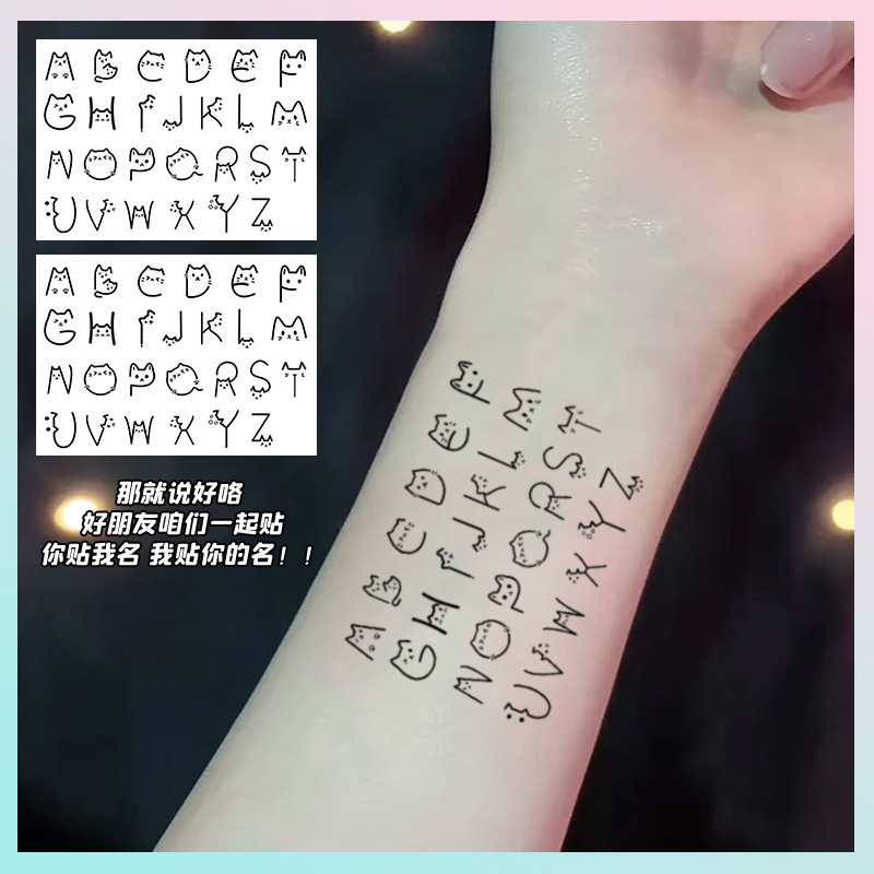 Popular English Colorful Kitten Letter Stickers for Men Ins Juice Finger Waterproof Female Long-Lasting Artificial Tattoo Stickers Popular English Colorful Kitten Letter Stickers for Men Ins Juice Finger Waterproof Female Long-Lasting Artificial Tattoo Stickers