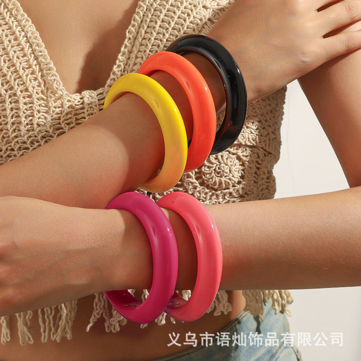 Cross-Border Hot Sale New Irregular Flying Saucer-Shaped Personalized Bracelet Dopamine Girly Resin Bracelet Fashion Style