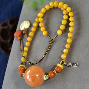 Натуральная цепочка до ключиц из воскового агата, ожерелье, браслет с одной бусиной, 28 грамм