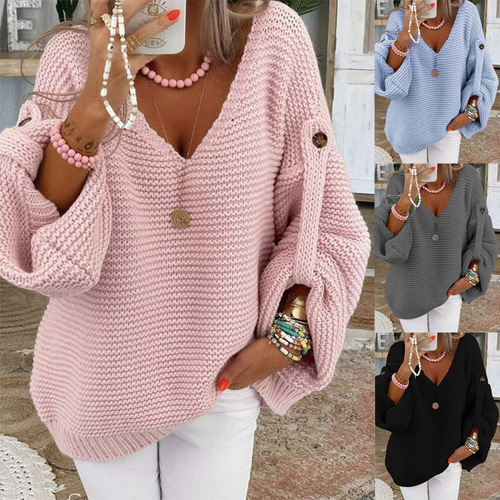 European and American new style women's pullover long-sleeved women's blouse autumn and winter long-sleeved V-neck sweater