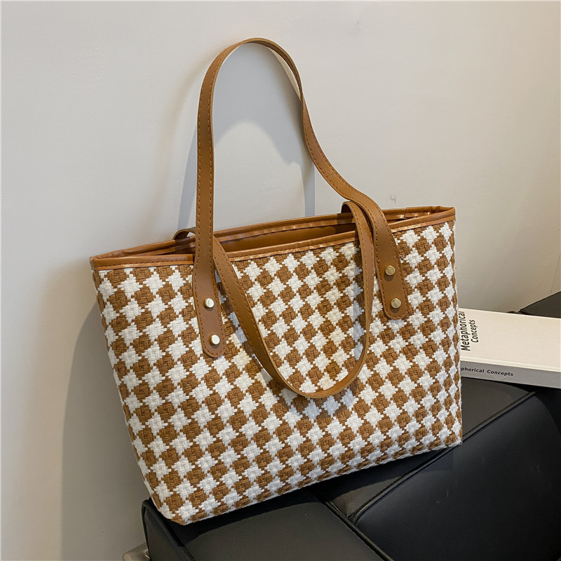 Autumn Simple Work Clothing Casual Large Bag 2021 New Trendyy Fashion Plaid Shoulder Bag Large Capacity Tote Bag