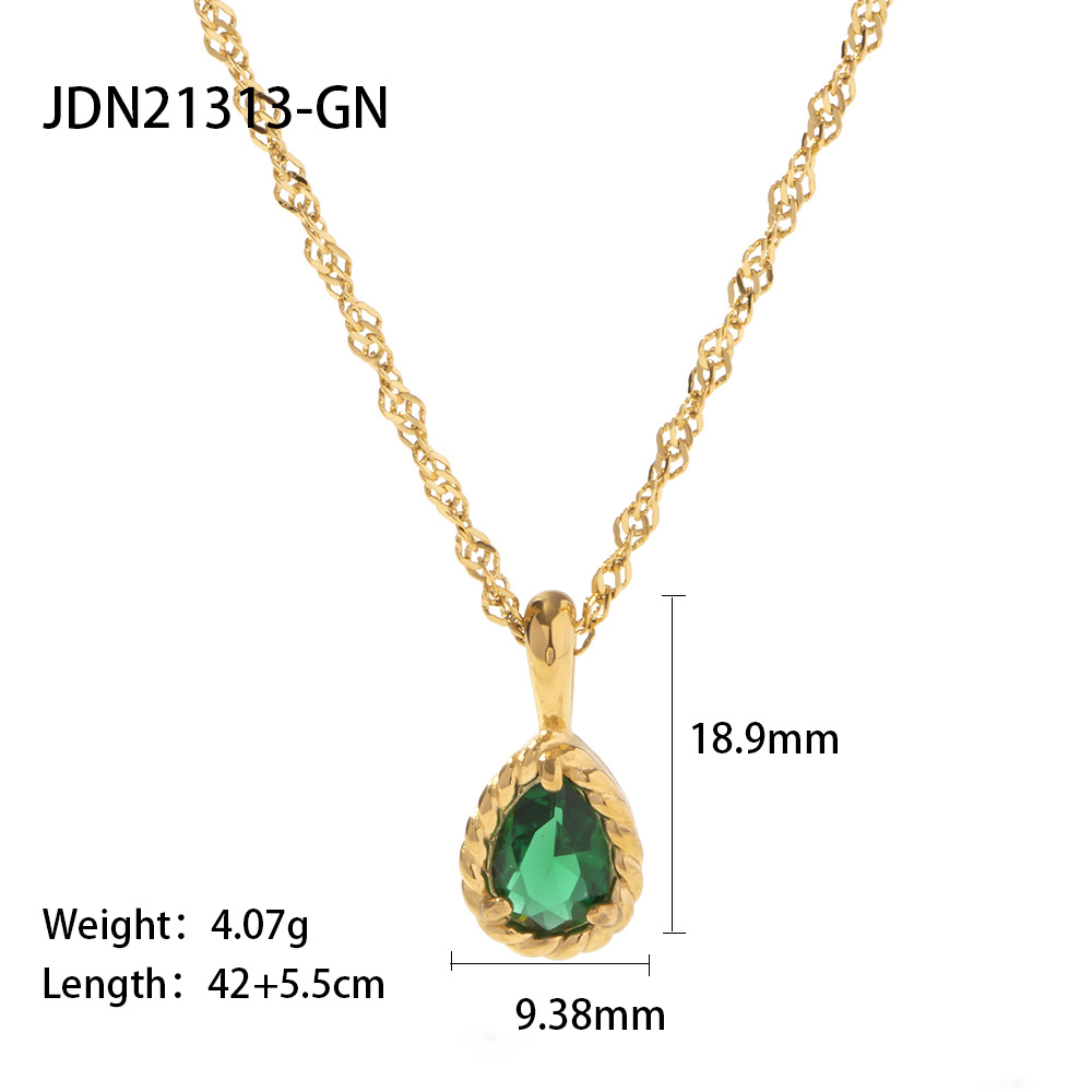 Elegant Water Droplets Stainless Steel Titanium Steel Gold Plated Zircon Pendant Necklace