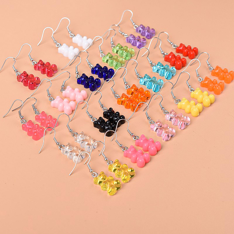 1 Pair Cute Lady Sweet Bear Resin Drop Earrings display picture 3