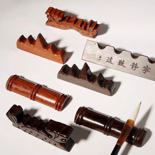 Mahogany Pen Rest Pen Mountain Pen Holder Black Catalpa Wood Study Four Treasures Dragon-shaped Pen Holder Bamboo Retro Wuzhishan Pen Rest
