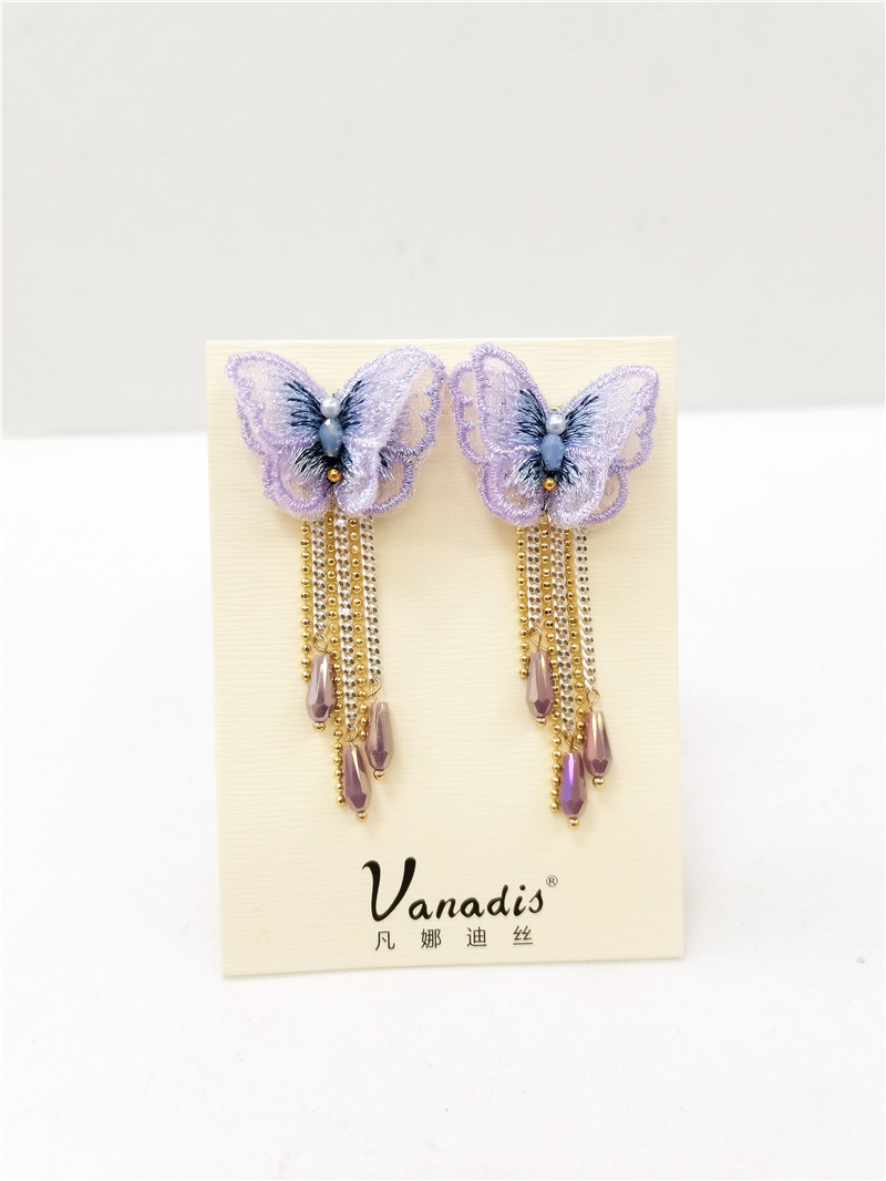 Koreanische Stickerei Schmetterling Quaste Retro Luxus Fee Ohrringe Lange Ohrringe Kristall display picture 5