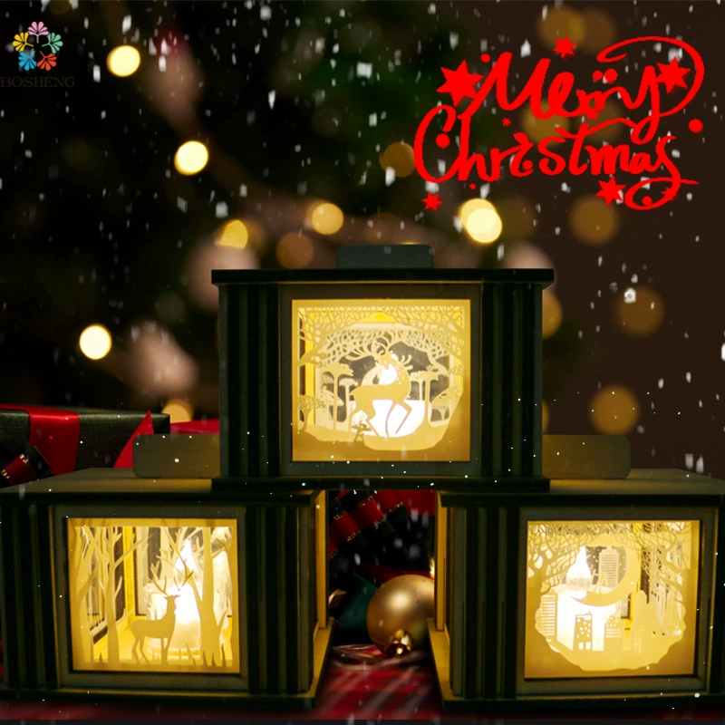 Рождественские украшения светящаяся Атмосфера свет деревянный дом деревянный ночник дом DIY рождественские украшения украшение бара