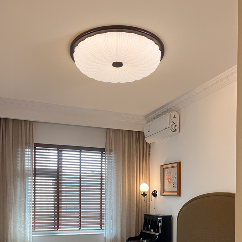 Luz de dormitorio medieval retro lámpara de techo protector de ojos nuez redonda estilo americano nuevo estilo chino dormitorio principal estudio lámpara Zhongshan