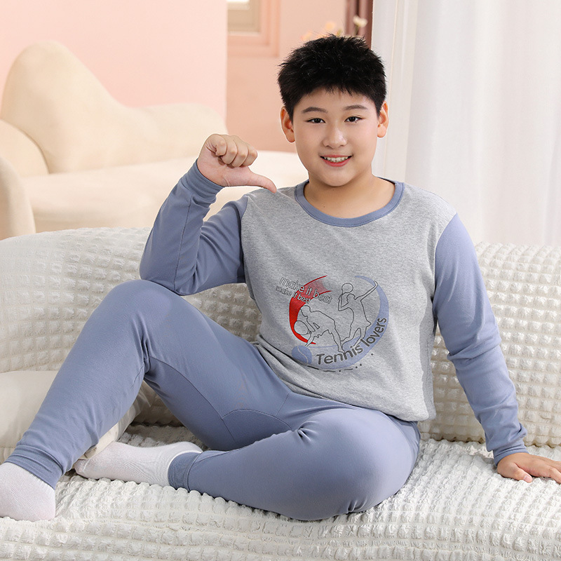 青少年胖童纯棉内衣套装大童加肥加宽秋衣秋裤睡衣睡裤家居服加大|undefined