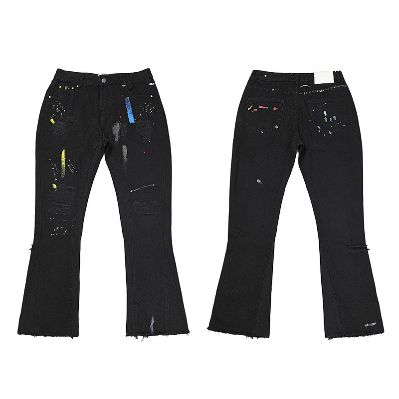 Aliexpress Amazon Cross-Border Vintage Distressed Splatter Ink Trendy High Street Vibe Straight Wide-Leg Jeans for Men