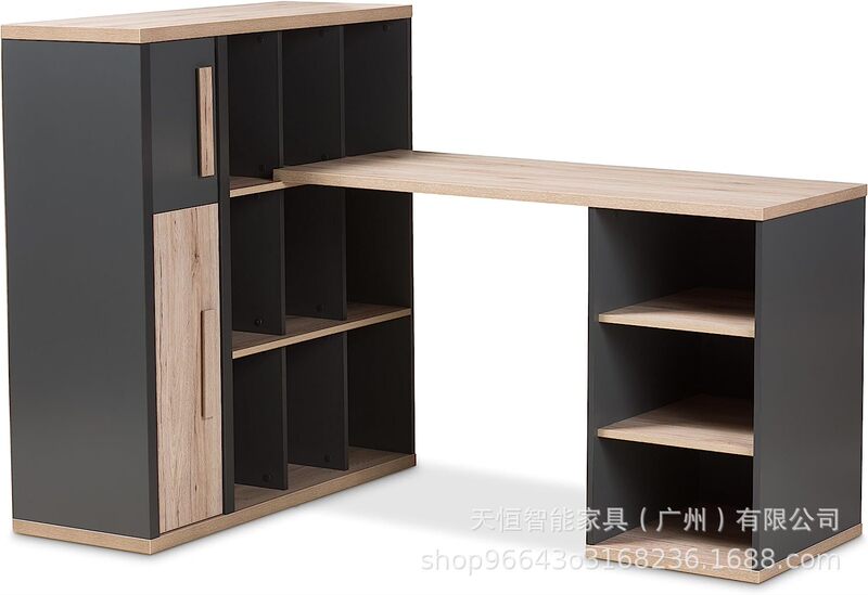 Modern and Contemporary Desk Two-Tone Organizer Built-In Shelving Unit with Two Doors Customizable Modern and Contemporary Desk Two-Tone Organizer Built-In Shelving Unit with Two Doors Customizable