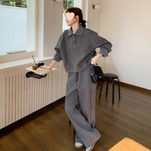 大码胖MM时尚拼接春秋季新款POLO女装套装休闲运动宽松卫裤两件套