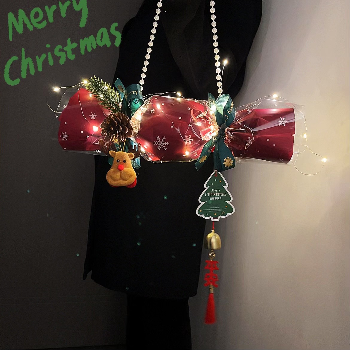 圣诞节礼物平安夜苹果礼盒花束平安果糖果手提包装材料包送女孩