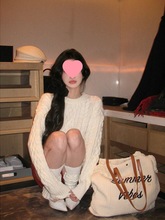 套头针织衫冬宽松花毛衣女麻款慵懒风春秋圆领白色上衣小众感设计