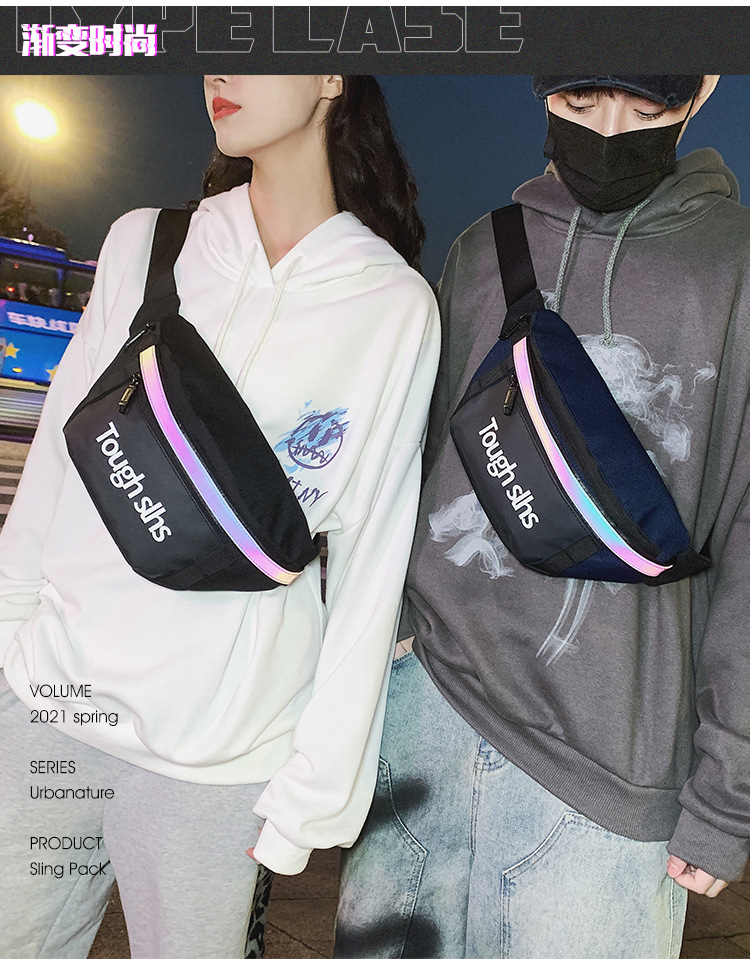 Wholesale of new men's and women's trendy waist bags, outdoor laser reflective chest bags, fashionable street crossbody bags and sports waist bags details Picture