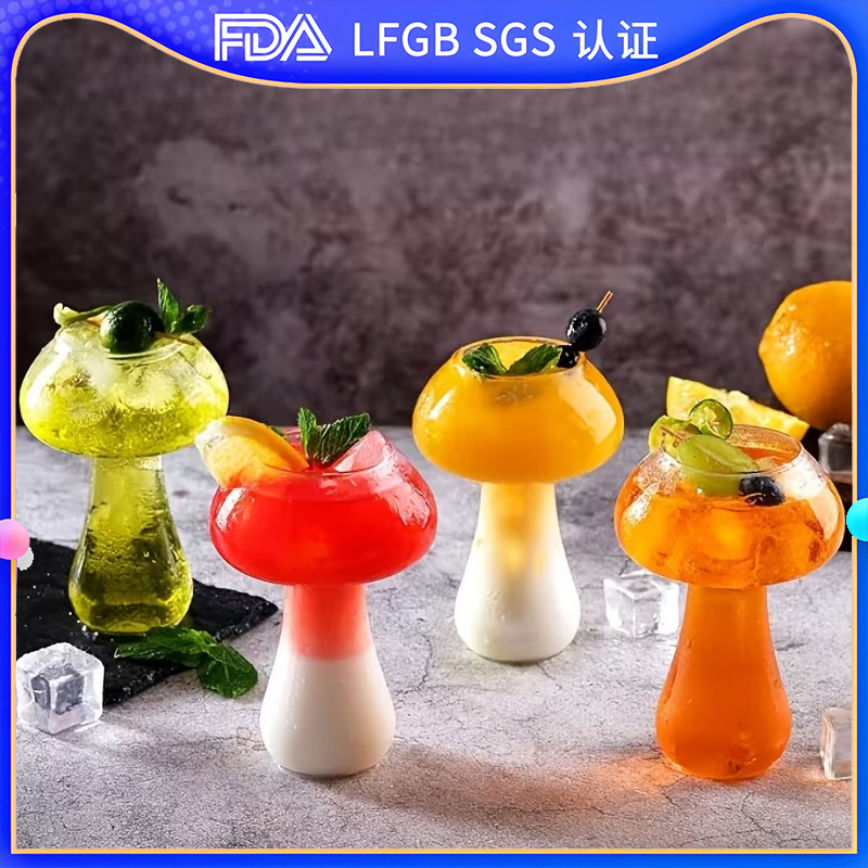 Taza de vino creativa en forma de hongo, taza de vidrio de bebida de cóctel transparente, adecuada para beber taza de té de frutas KTV