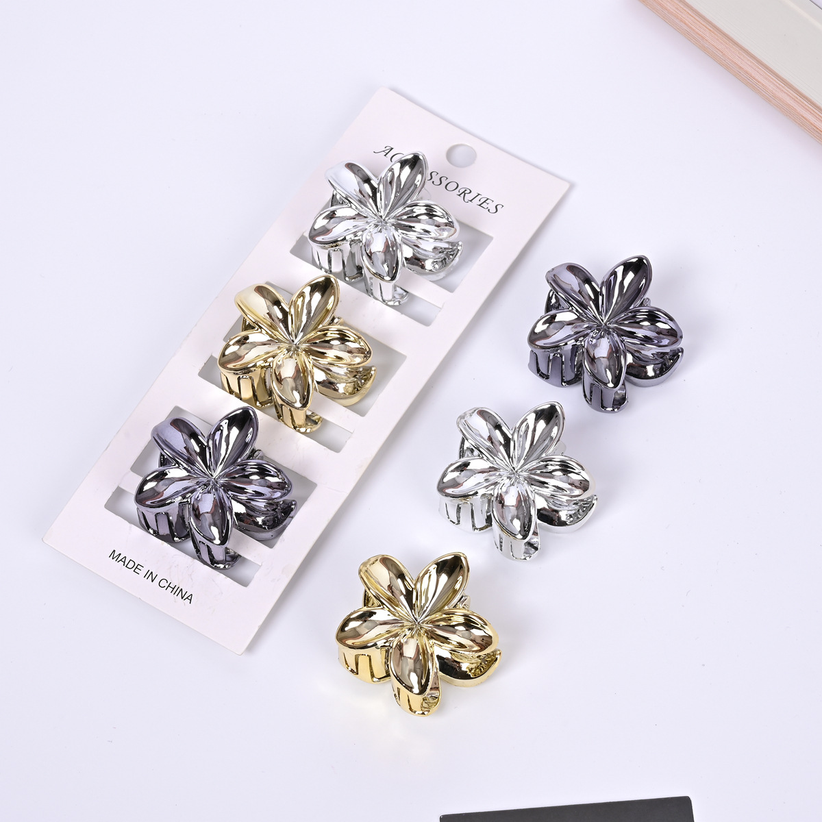 Galvanizado oro y plata huevo flor flor abrazadera de cabello color mediano agarrar abrazadera de cabello medio agarrar abrazadera de cabello de plástico 4cm