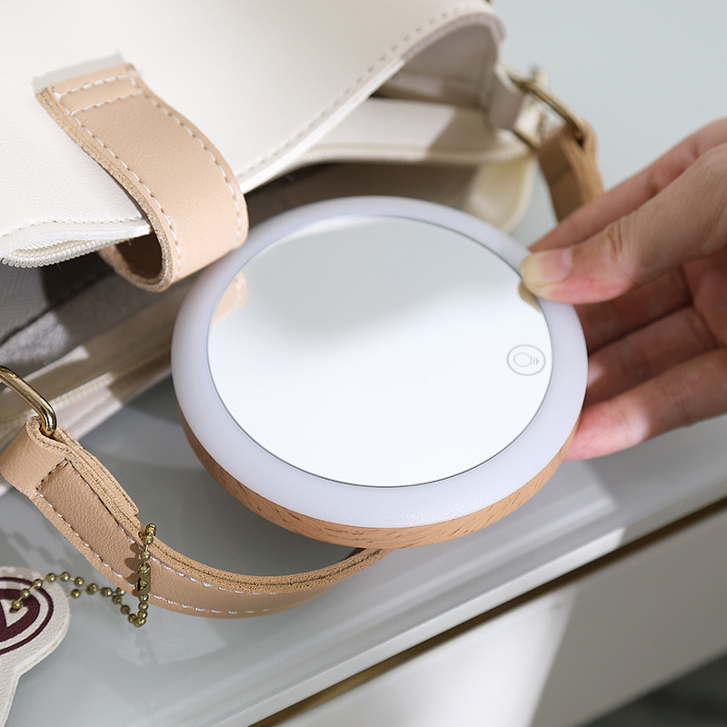 Led化粧鏡携帯型携帯型鏡洗練された小型ランプ付き三光色美化粧鏡プレゼント木目鏡灯|undefined
