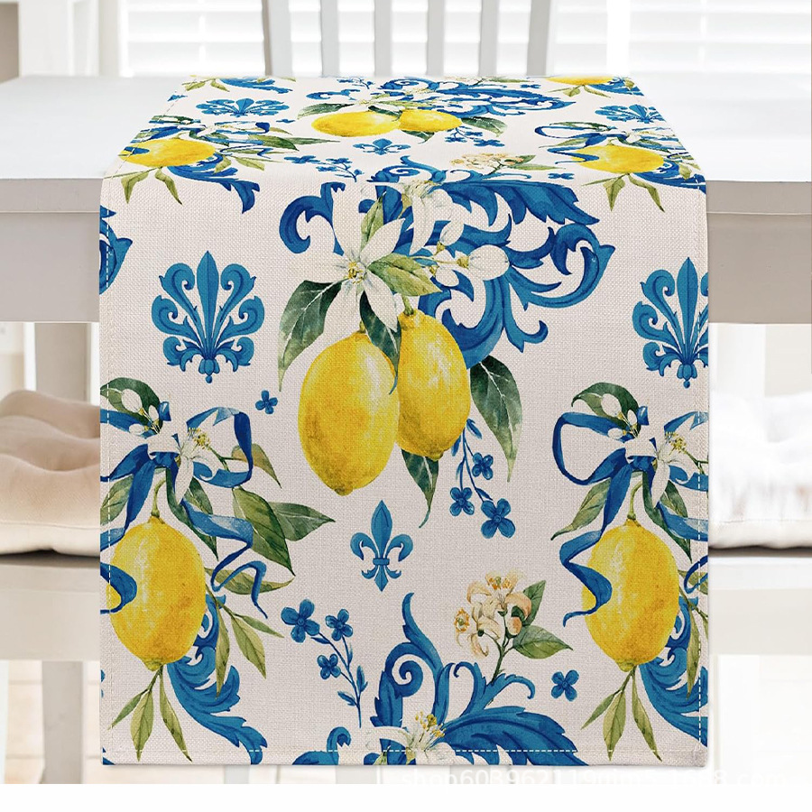 Nuevo verano limón lino bandera de mesa de fiesta al aire libre decoración de mesa de té de tela en el hogar bandera de mesa de té
