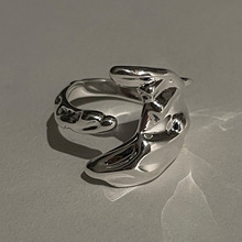 个性海豚戒指女复古时尚S925银嘻哈不规则开口指环创意摇滚食指戒