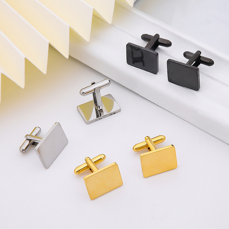 Square polished stainless steel cufflinks with titanium steel mirror round design, stylish French men's shirt cufflinks