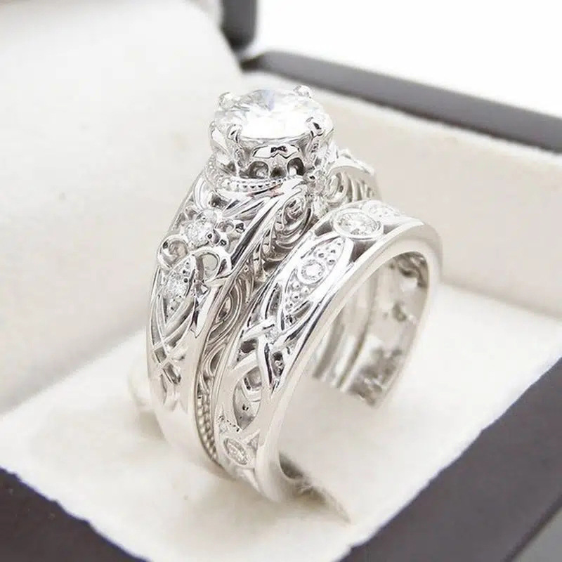 Women's Jewelry Palace Style Hollow Flower Carving Ring Pattern Design Couple Ring Wedding Anniversary Gift Set Ring_voghion.com