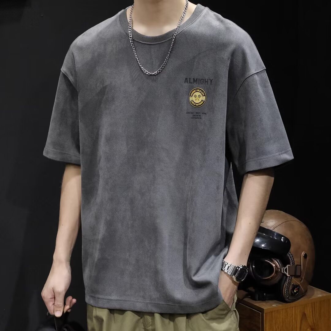 T-shirt homme en daim manches courtes tendance été décontracté_voghion.com