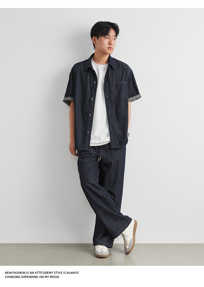 Bộ vest denim nam hai mảnh áo sơ mi dài tay quần dài — màu sắc chi tiết 11
