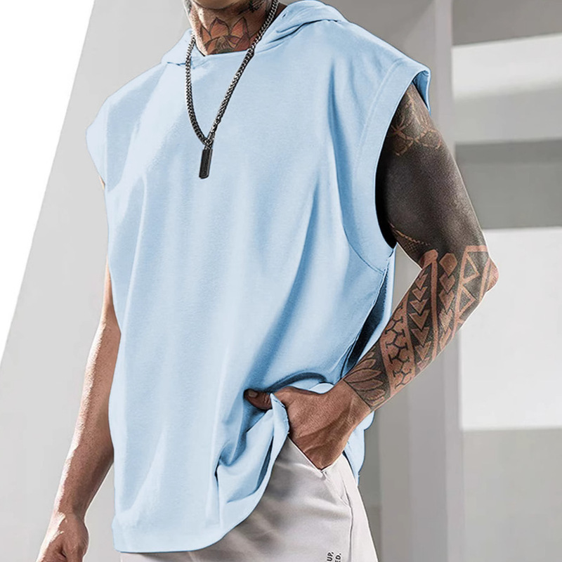 2025 summer cross-border foreign trade hot men's high quality American sleeveless loose fitness hooded sports vest