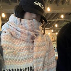 虹の格子のマフラーの女性の冬の韓国版の甘い柔らかい妹の学生は高級感を合わせて首を囲んで厚い保温のマントをプラスします。