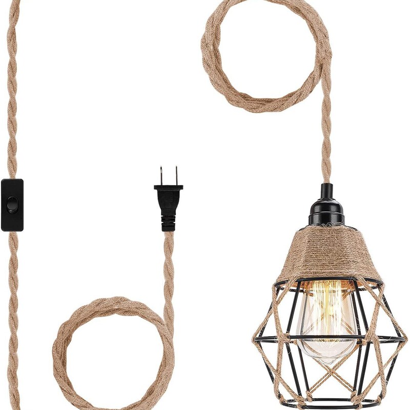 Cross-border Amazon Industrial Plug-in Chandelier with Plug Wire Hemp Rope Hanging Lamp Farmhouse Kitchen Island Restaurant Lamps