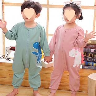 Children's Cotton One-Piece Home Clothes Kicking Quilt Pajamas 2025 Spring & Fall Male and Female Baby Robes Long-Sleeved Kidsren's Clothing