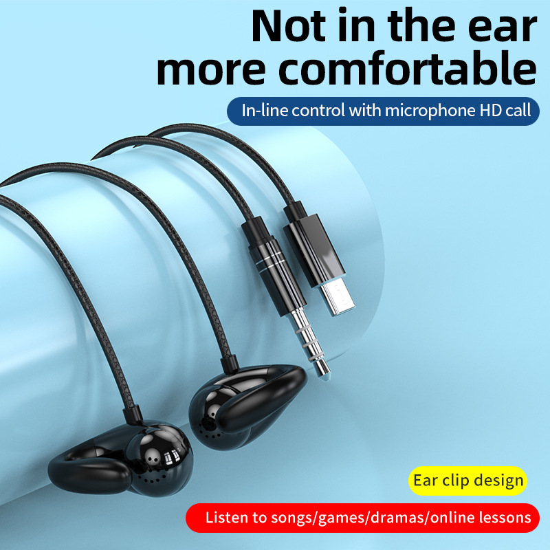 Type-C Digital Decoding Wired Earphones, Clip-On Non-In-Ear Stereo Headphones for Online Classes, Live Streaming, Gaming, and Sports Type-C Digital Decoding Wired Earphones, Clip-On Non-In-Ear Stereo Headphones for Online Classes, Live Streaming, Gaming, and Sports
