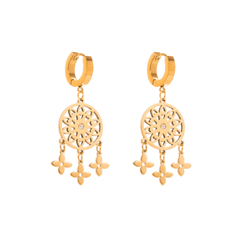 Fashion Dreamcatcher Eye Titanium Steel Gold Plated Shell Drop Earrings 1 Pair