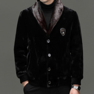 Men's winter new gold mink velvet suit collar middle-aged thick warm mink coat dad coat men's fashion