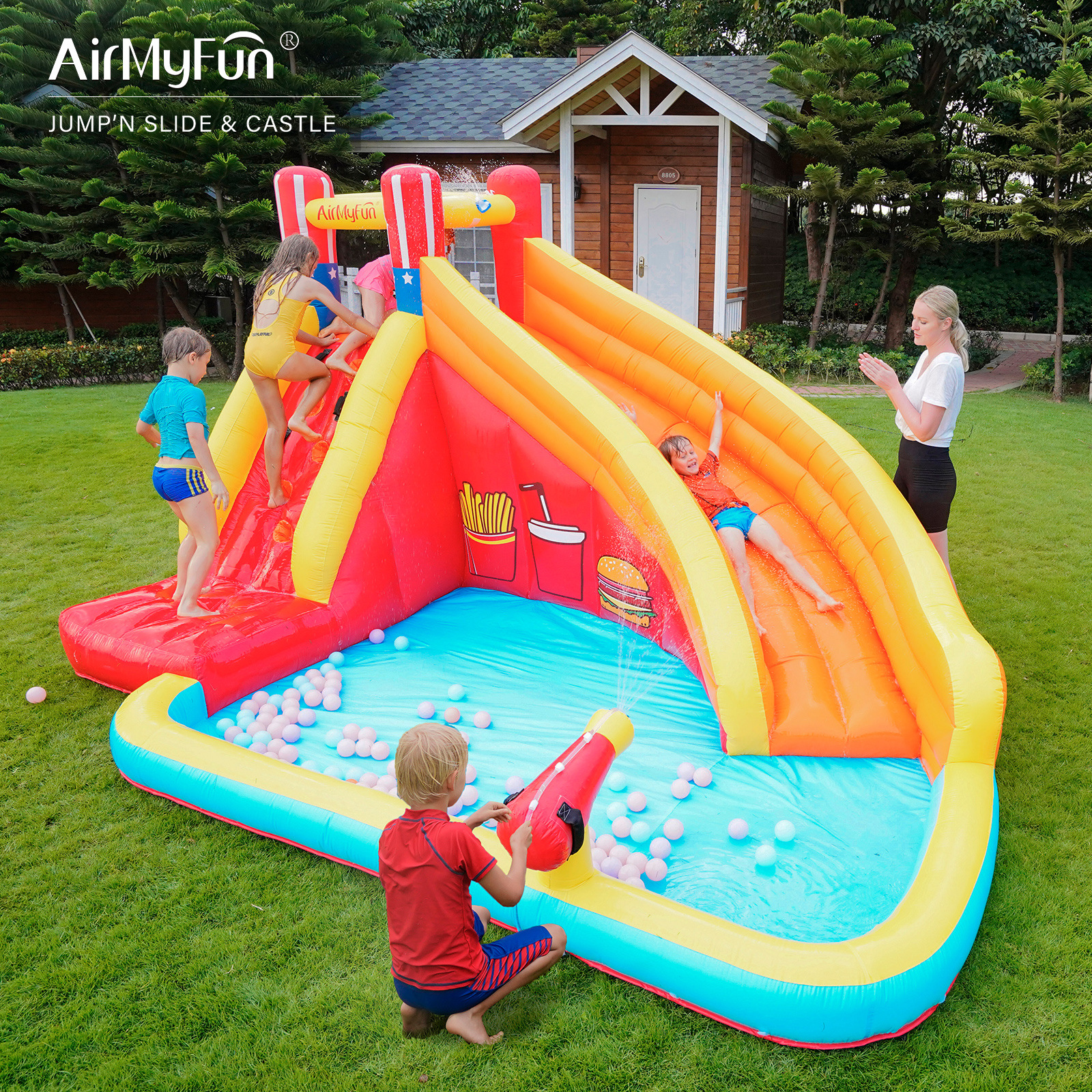 AMF | Castillo inflable pequeño para uso doméstico, tobogán infantil, tobogán acuático, trampolín inflable, pequeño castillo inflable para uso doméstico