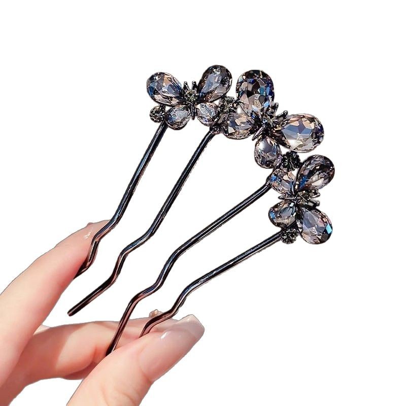 Horquilla de mariposa de diamantes de imitación, cabeza femenina, artefacto para el cabello, sentido avanzado, peine de cuatro dientes, horquilla, cabeza de bola, horquilla, tocado