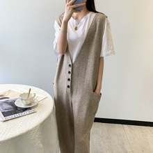 嘉织大V领开叉背带裤女秋冬季韩版纯色无袖宽松孕妇裤B8260