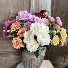 9フォークの小さい角のバラの家の装飾のシミュレーションの花の撮影の道具の偽の花の寝室の食卓は花卉の盆栽を並べます。