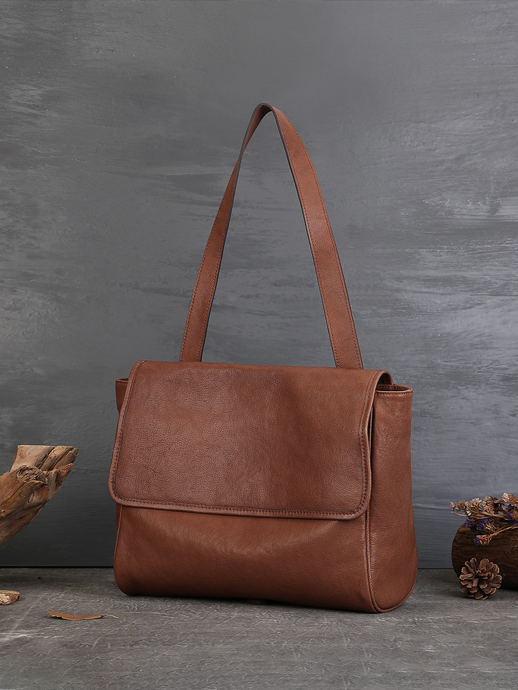 本革女性カバントップ牛革トートバッグシンプル通勤シングルショルダーバッグ純色手作りソフト牛革バッグファッション