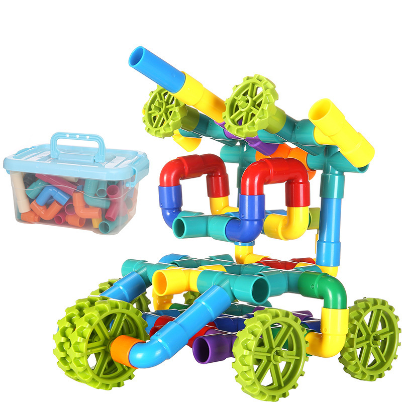 Juguetes de tubería para niños, bloques de construcción de tubería de agua, bloques de construcción de acertijo, niños y niñas, inserción de plástico