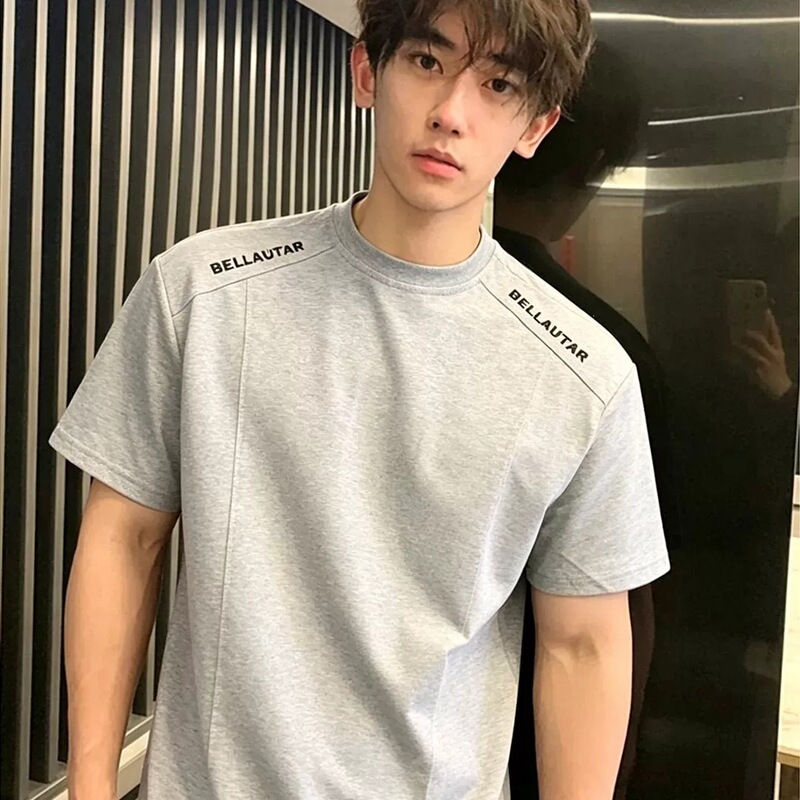 Cleanfit Gray Deconstructed Straight-Shoulder Short-Sleeve Men's American-Style Stiff Heavyweight T-Shirt, Men's Wide-Fit Embroidered Half-Sleeve Cleanfit Gray Deconstructed Straight-Shoulder Short-Sleeve Men's American-Style Stiff Heavyweight T-Shirt, Men's Wide-Fit Embroidered Half-Sleeve