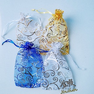 In stock bronzing silver vine yarn bag Ribbon gift bag blue Vine snow yarn packaging bag jewelry bag mesh bag