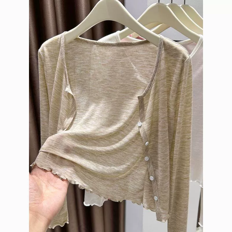 Летнее slip-д платье, накидка, абрикосовый связанный длинный рукав, куртка, кардиган, защита от солнца