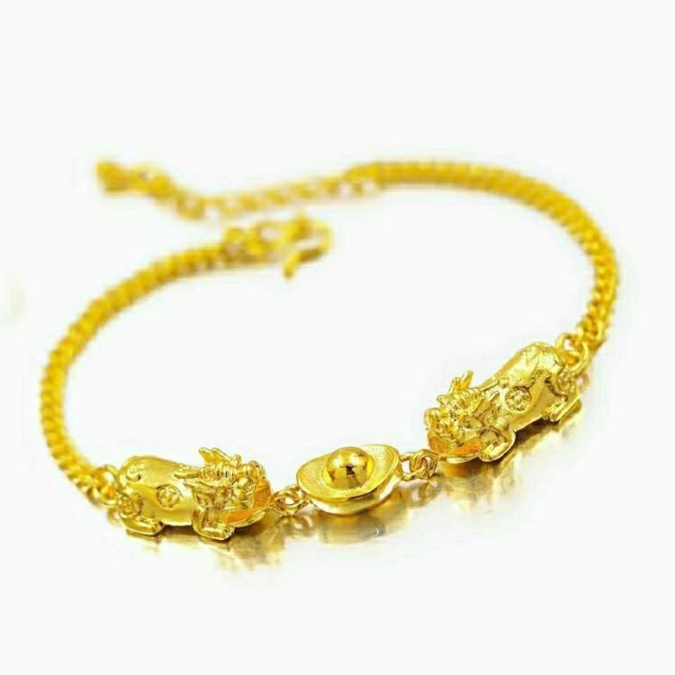 Braccialetto in oro Vietnam con lingotto d'oro fortunato, placcato in oro, in rame, con gioielli Lucky Lucky Live, in oro_voghion.com