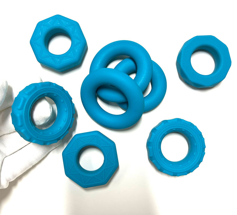 Liquid Silicone Locking Delay Ring, Manual Cock and Ball Ring, Blue Textured Design — detail image 4