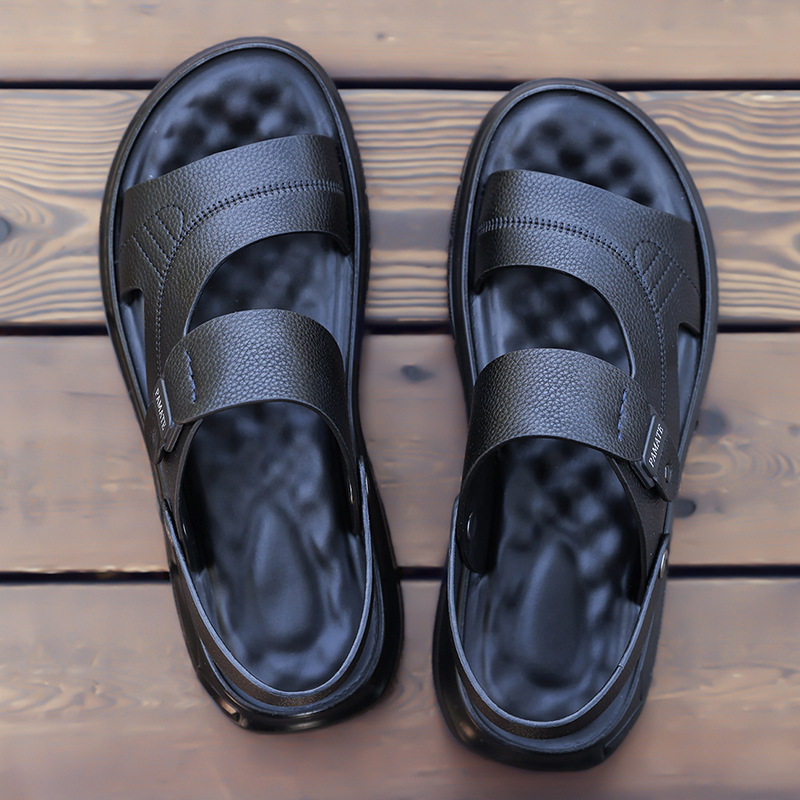Dép sandal nam đế dày quai ngang, đế mềm đệm latex, thoáng khí chống trượt — Màu nâu, màu đen