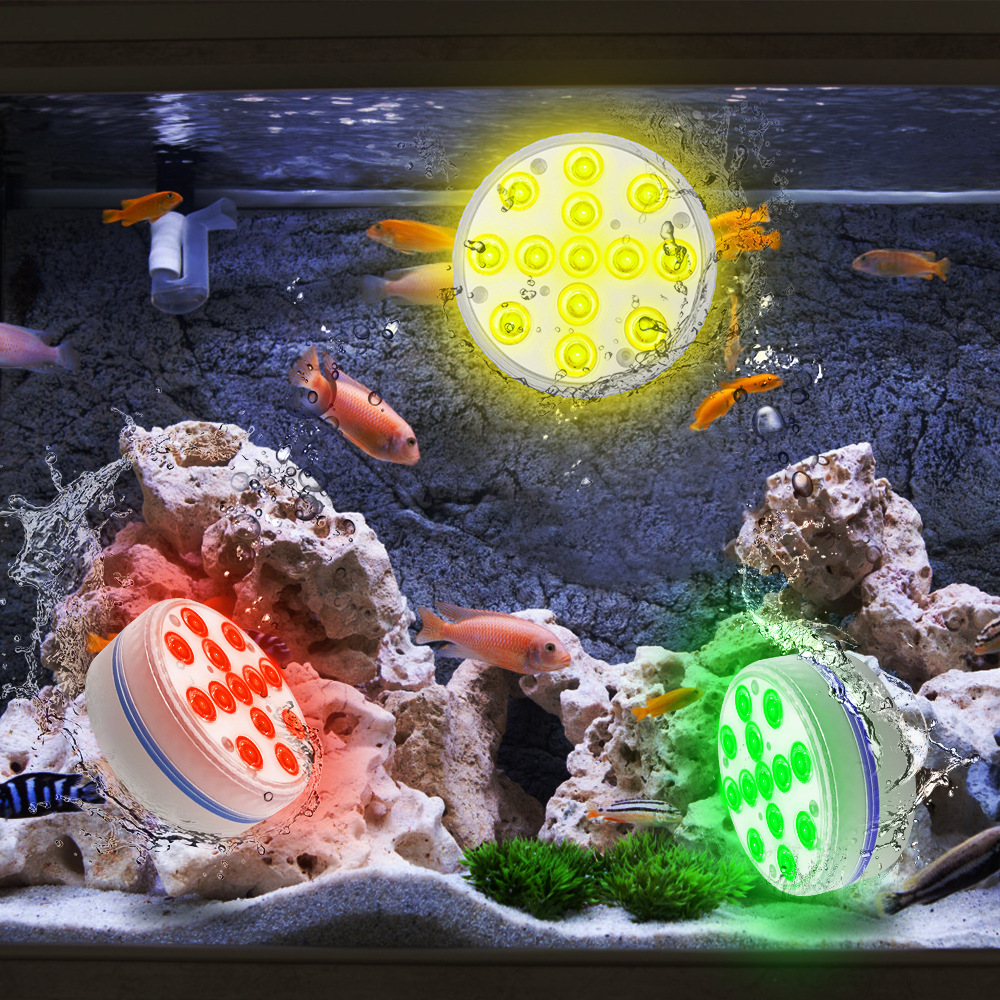 新款潜水灯泳池水底灯24键遥控RGB七彩LED水池灯防水鱼缸灯旋钮灯