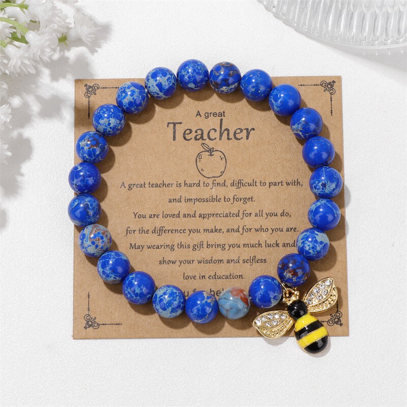 European and American Teacher's Day Bracelets Amazon Tiktok Accessories Artificial Stone Bee Pendant Graduation Season Teacher