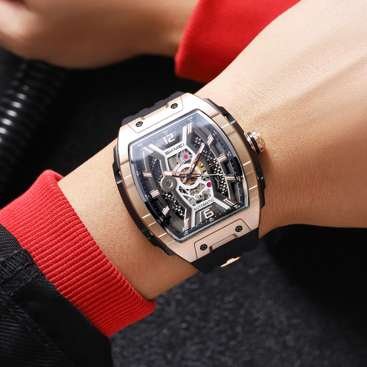 El momento del barril de vino hueco relojes mecánicos de silicona 30 metros impermeable relojes de hombre comercio exterior lote mezcla lotes personalizados